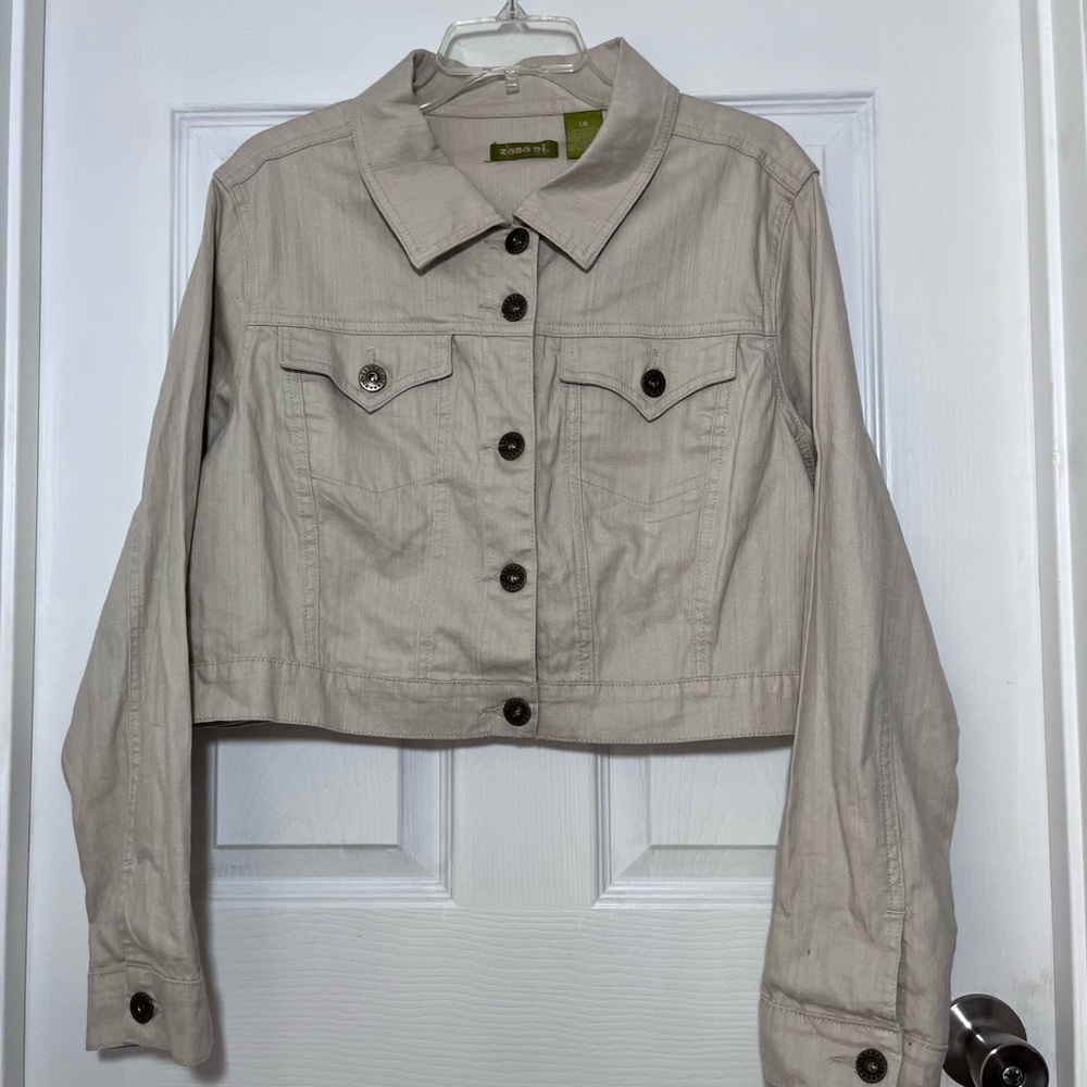 Zana Di Light Beige Plus Cropped Jean Jacket